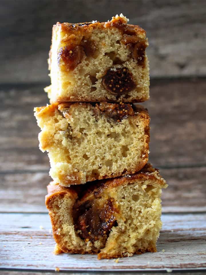 A stack of pieces of fig jam cake