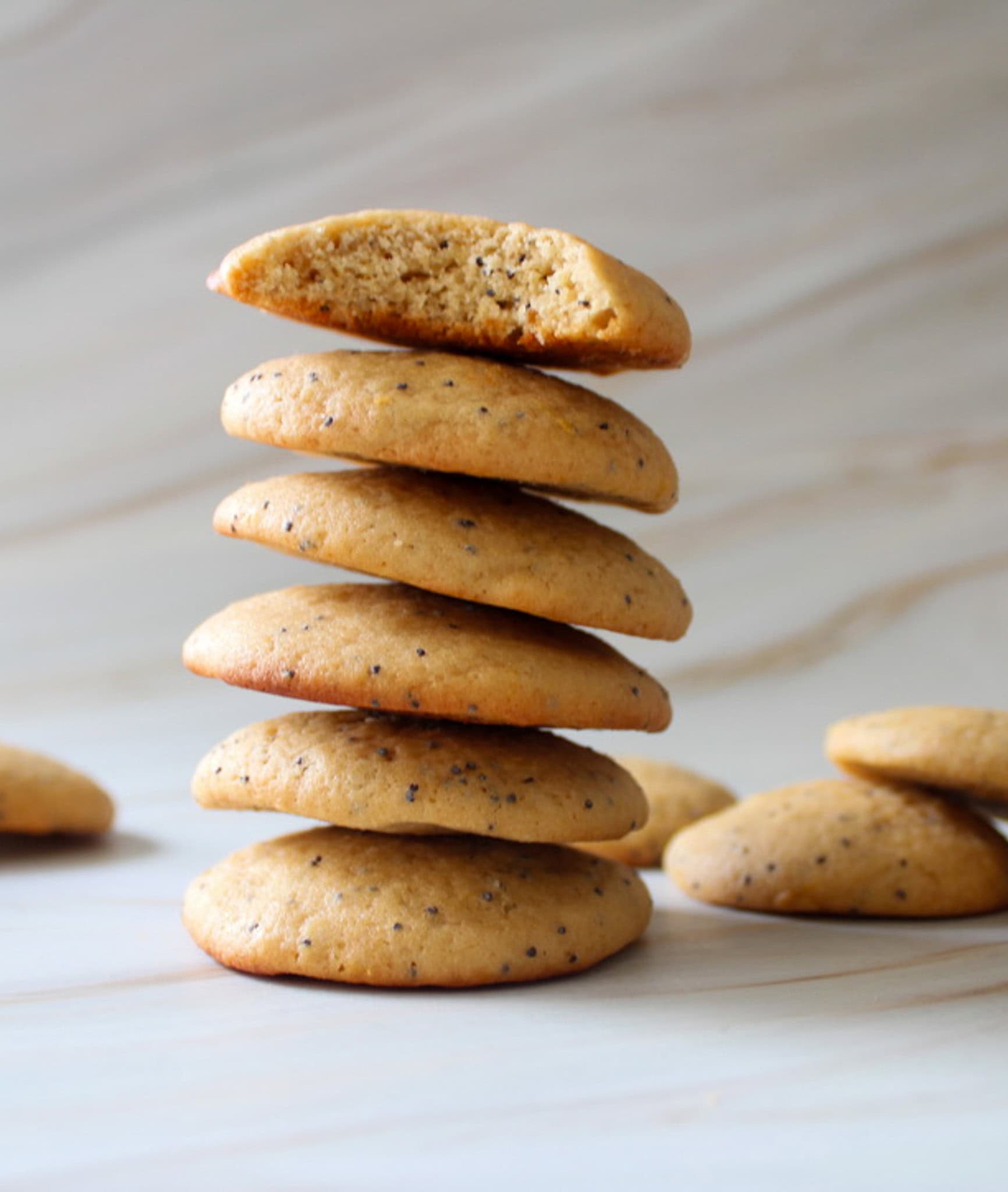 A stack of Lemon Poppy Seed Muffin Top Cookies. 
